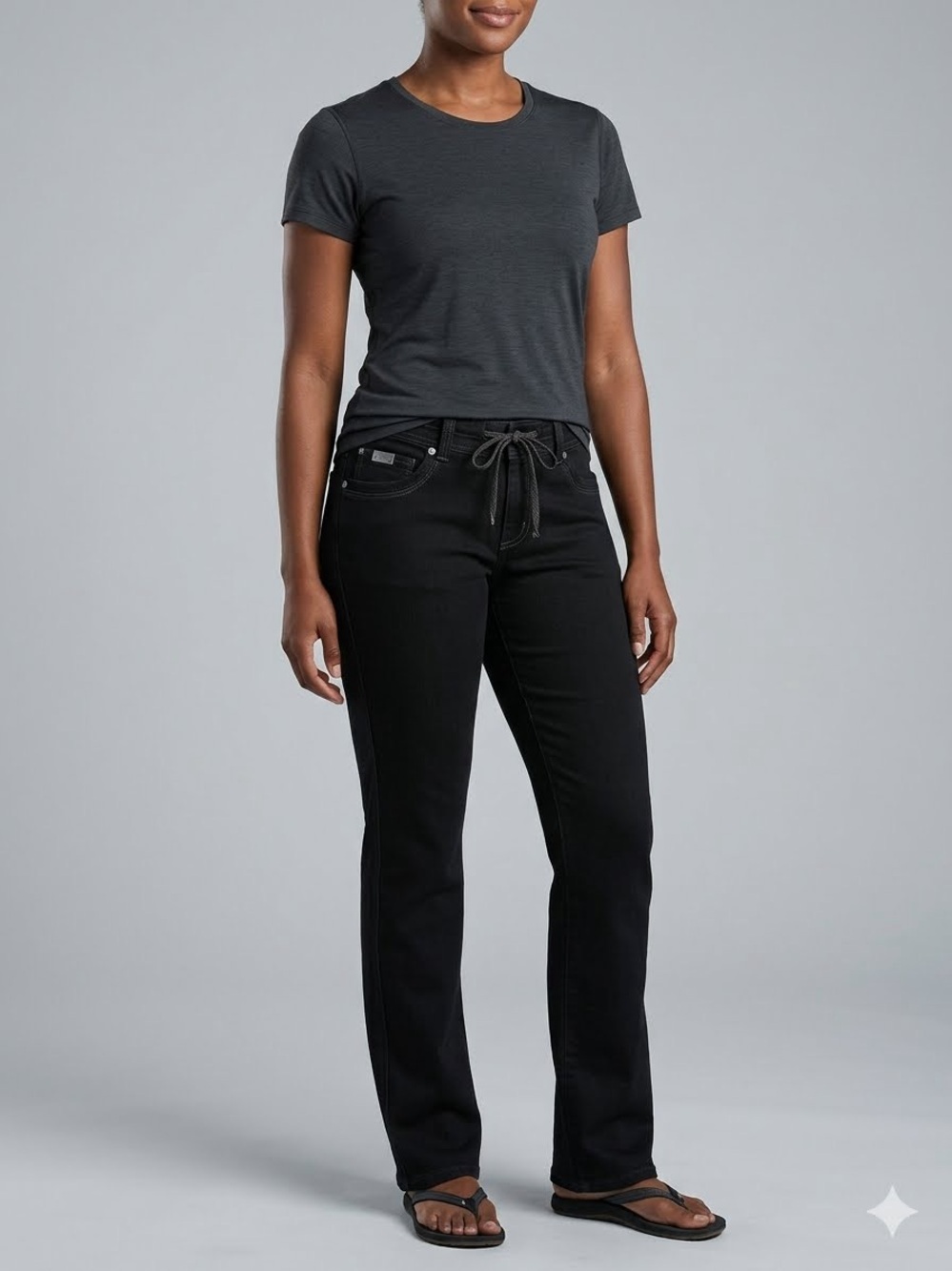 KUHl Danzr Straight Leg Black Denim Jeans Drawstring Utility Hiking Pants Size 6